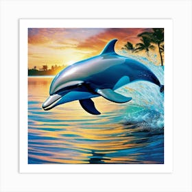 Dolphin Jumping At Sunset Art Print