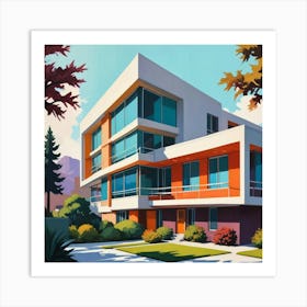 Graphic Illustration Of Mid Century Architecture With Sleek Lines And Vibrant Colors, Style Graphic Design Art Print 2 Art Print