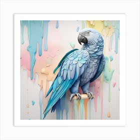 Parrot Watercolor Dripping Art Print