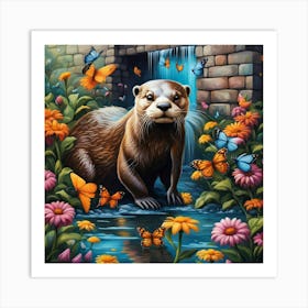 Otter By The Water Art Print