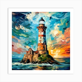 Lighthouse At Sunset 5 Art Print