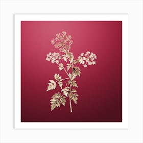 Gold Botanical Hemlock Flowers on Viva Magenta n.3184 Art Print