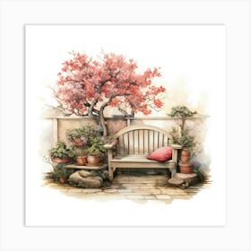 Bench In The Garden Art Print