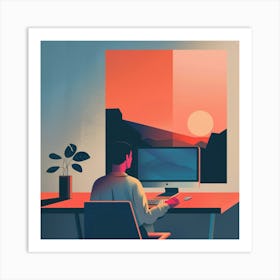 Portrait Of A Man Working At His Computer 1 Art Print