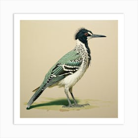 Ohara Koson Inspired Bird Painting Roadrunner 4 Square Art Print