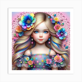 Colorful Girl With Flowers Art Print