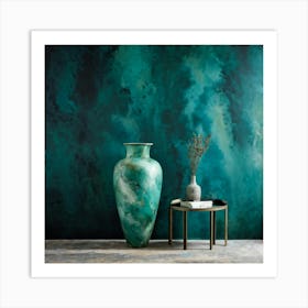 An Old Antique Vase Crafted From Green Marble Standing Majestically Against A Cool Backdrop Showc (1) 2 Art Print