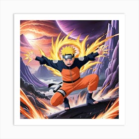 An Eye Catching Anime Style Digital Painting Featuring Naruto Unleashing Rasengan Set Against The Background Of Alien Planet And Visual Effects Like Explosions 2 Art Print