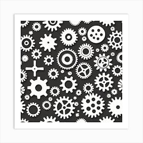 White Gears On Black Background 2 Art Print