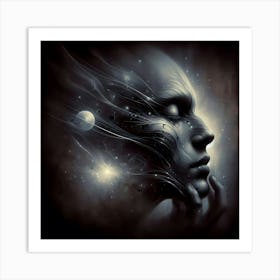 Woman'S Face In Space Art Print