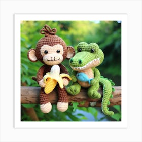 Amigurumi, crocodile and monkey Art Print