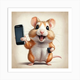 Hamster Holding A Cell Phone 2 Art Print
