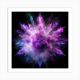 Purple, Pink And Blue Powder Explosion On Black Background Art Print