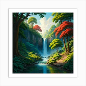 Waterfall In The Forest 4 Art Print