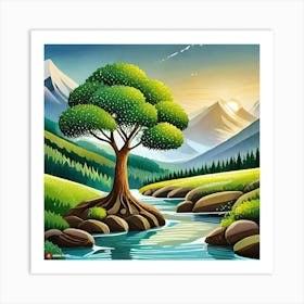 Tree By The River Art Print