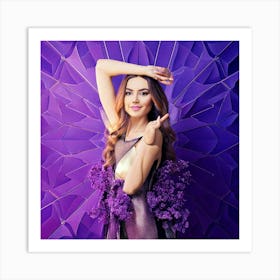 Firefly Woman, Beautiful, Noble, Purple, Dreamy, Geometric Pattern, Background, Elegant, Artistic, S (2) Art Print