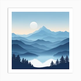 Misty mountains background in blue tone 110 Art Print