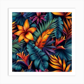 Tropical Leaves Seamless Pattern 23 Art Print
