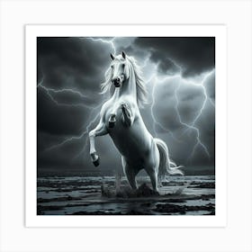 White Horse In The Storm 1 Art Print