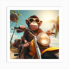 Monkey On A Motorcycle Art Print