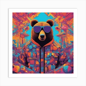 Bear, New Poster For Ray Ban Speed, In The Style Of Psychedelic Figuration, Eiko Ojala, Ian Davenpor (3) Art Print