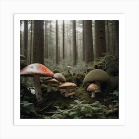 Mushrooms In The Forest Art Print