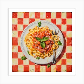 Spaghetti Tomato Sauce Pastel Checkerboard 2 Art Print