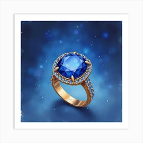 Sapphire Ring, Watercolor, Celestial Night Sky 1 Art Print