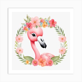 Floral Baby Flamingo Nursery Illustration (13) Art Print