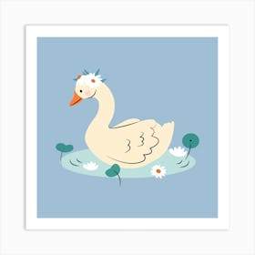 Swan swimming in the lake with reeds 2 Art Print