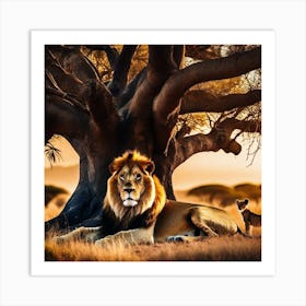 Lion And Cub Under A Tree 1 Art Print