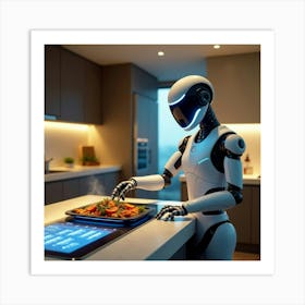 Flux Dev A Futuristic Sleek And Silver Robot With Glowing Blue 2 Art Print