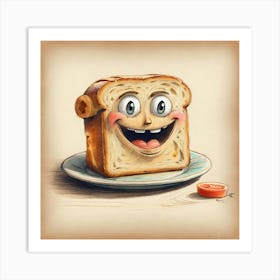 Cartoon Illustration Of A Piece Of Bread Art Print