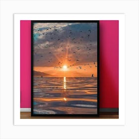 Seagulls At Sunset Art Print