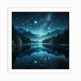 Night Sky Over Lake 1 Art Print