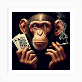 Chimpanzee Playing Cards 2 Art Print