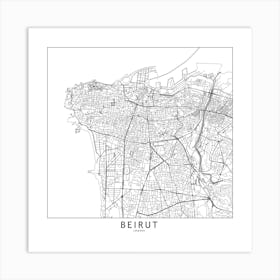 Beirut White Map Square Art Print