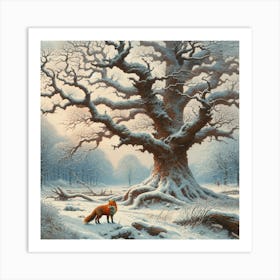 Fox In The Snow Art Print Art Print