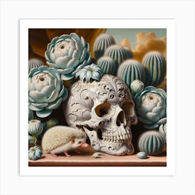 Hedgehog and Skull Art Print