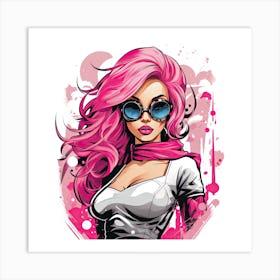 Girl With Pink Hair Art Print