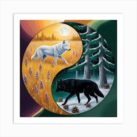 Wolf Yin Yang Art Print