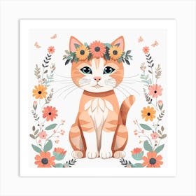 Floral Baby Cat Nursery Illustration (15) Art Print