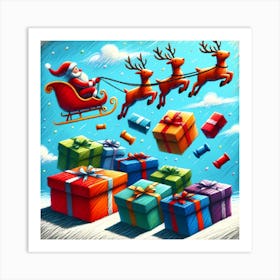 Super Kids Creativity:Santa Claus Flying Over Presents Art Print