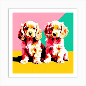 'Cocker Spaniel Pups', This Contemporary art brings POP Art and Flat Vector Art Together, Colorful Art, Animal Art, Home Decor, Kids Room Decor, Puppy Bank - 67th Art Print