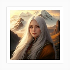 Snowy Peaks and Amber Eyes Art Print