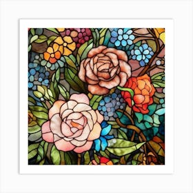 Floral Stained Glass, Stained Glass Window.Stained Glass Roses Art Print