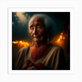 Old Woman At Night Art Print