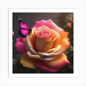 Butterfly On A Rose Art Print