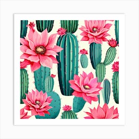 Pink Cactus Art Flowers Art Print