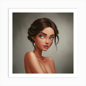 Nude Girl With Blue Eyes Art Print